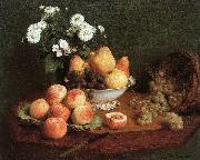 Flowers and Fruit on a Table